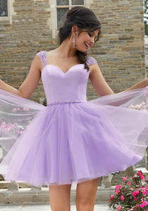 Beaded Satin and Tulle Party Dress