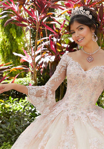 Bell Sleeve Floral Embroidered Quinceañera Dress