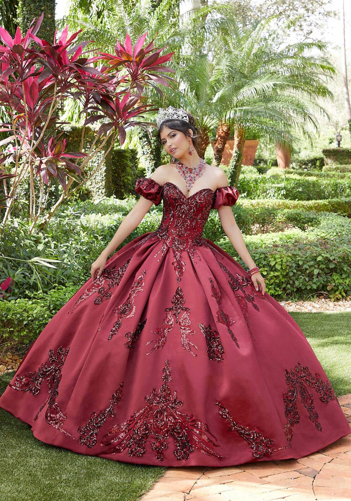 Sequin Box-Pleated Satin Quinceañera Dress