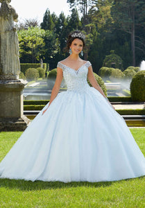 Pearl and Crystal Beaded Glitter Quinceañera Dress