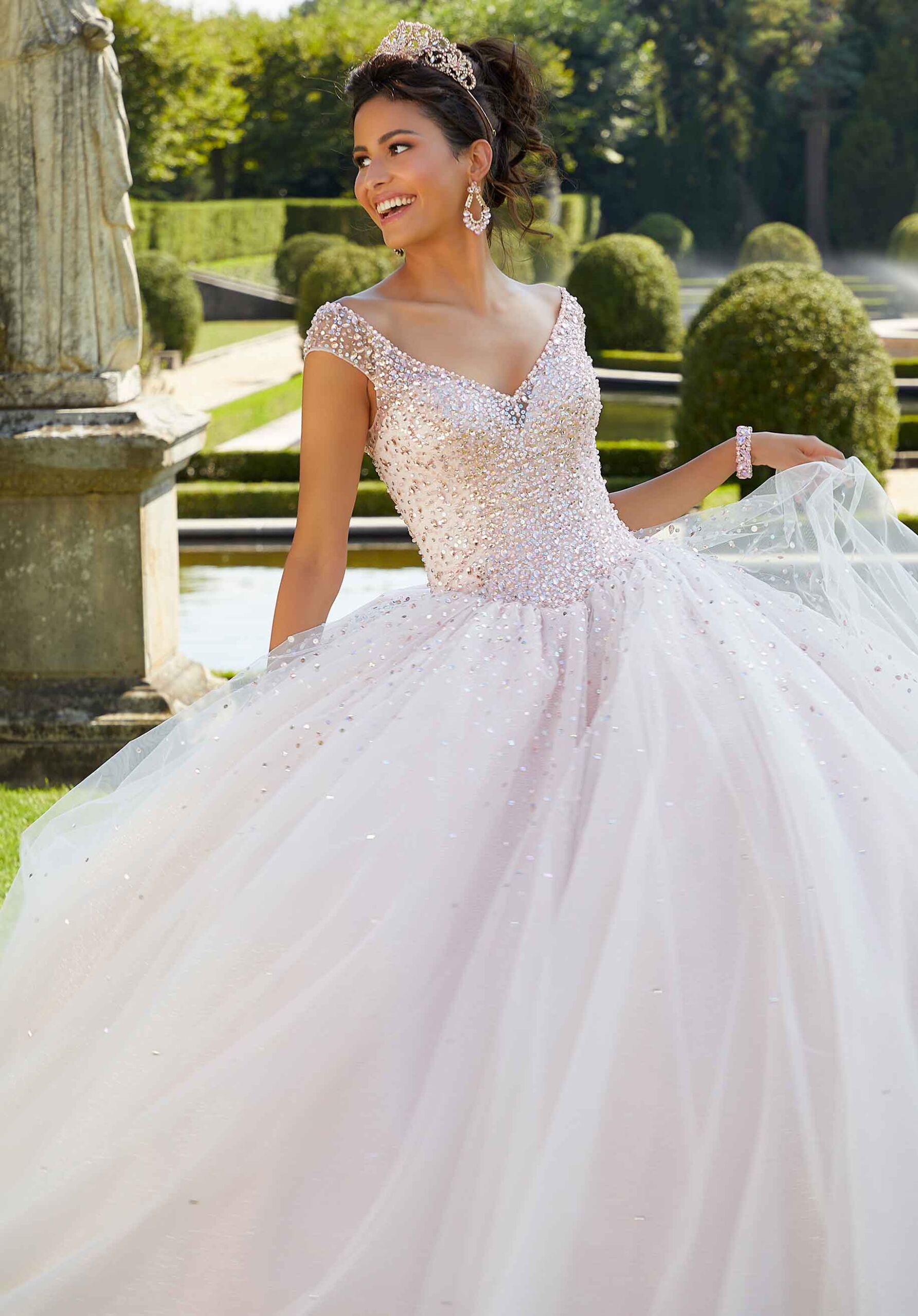 Pearl and Crystal Beaded Glitter Quinceañera Dress