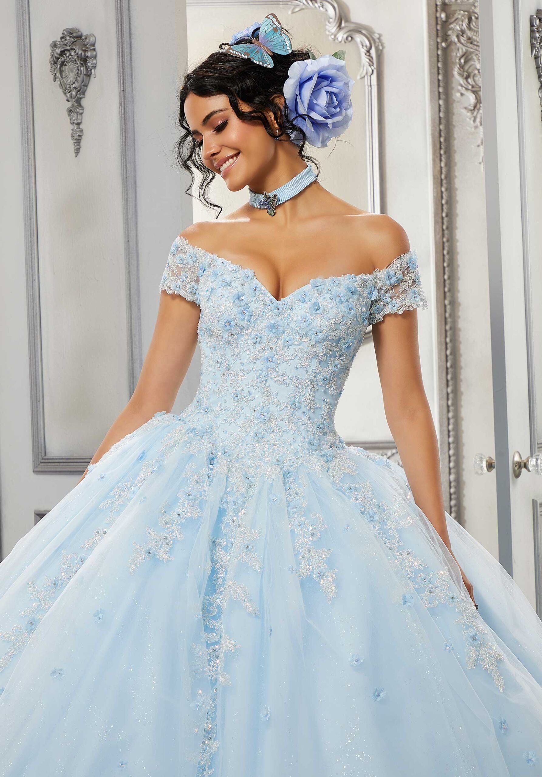 Beaded Lace and Sparkle Tulle Quinceañera Dress