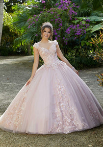 Beaded Floral Sparkling Tulle Quinceañera Dress