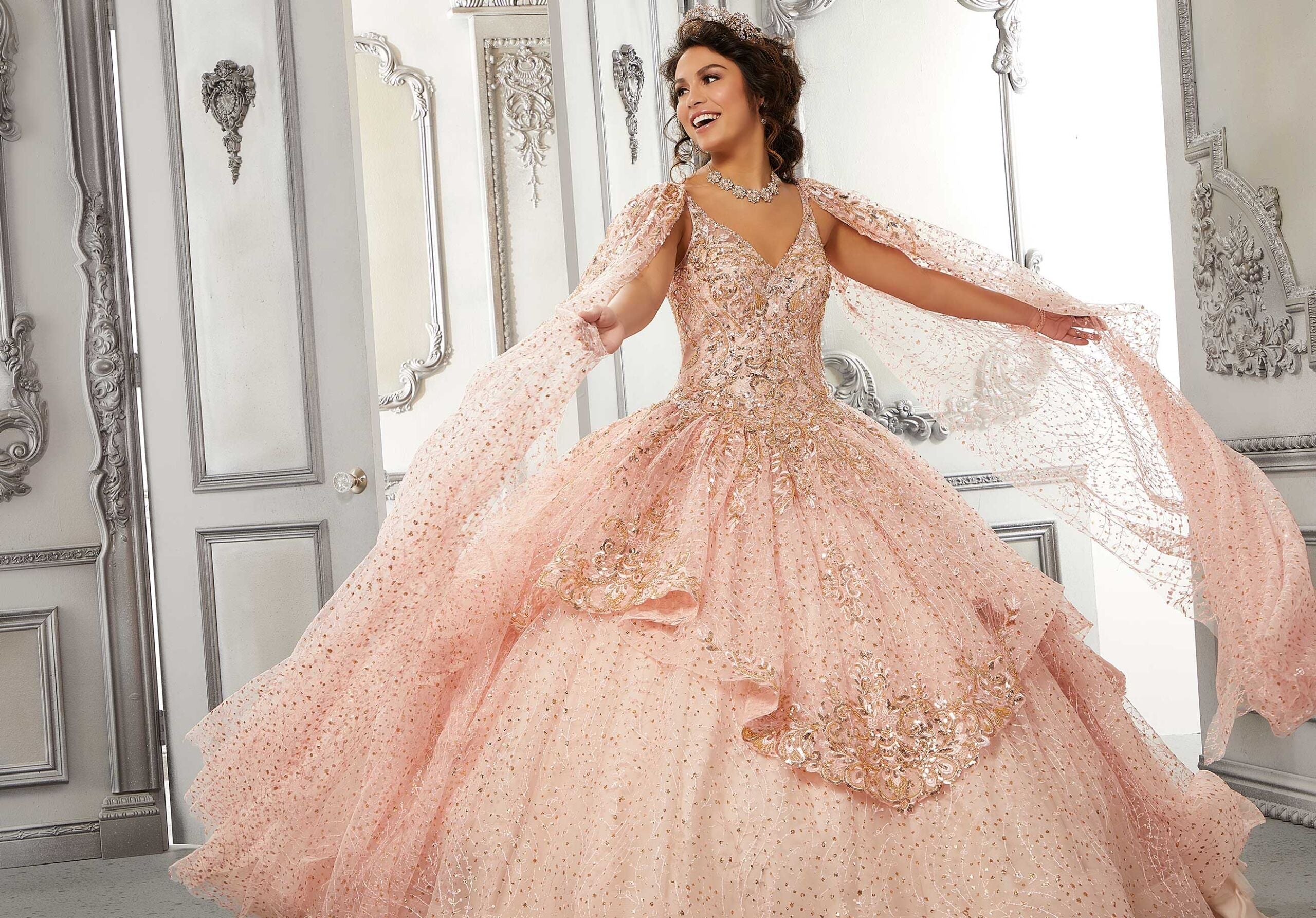 Allover Embroidered Crystal Beaded Quinceañera Dress