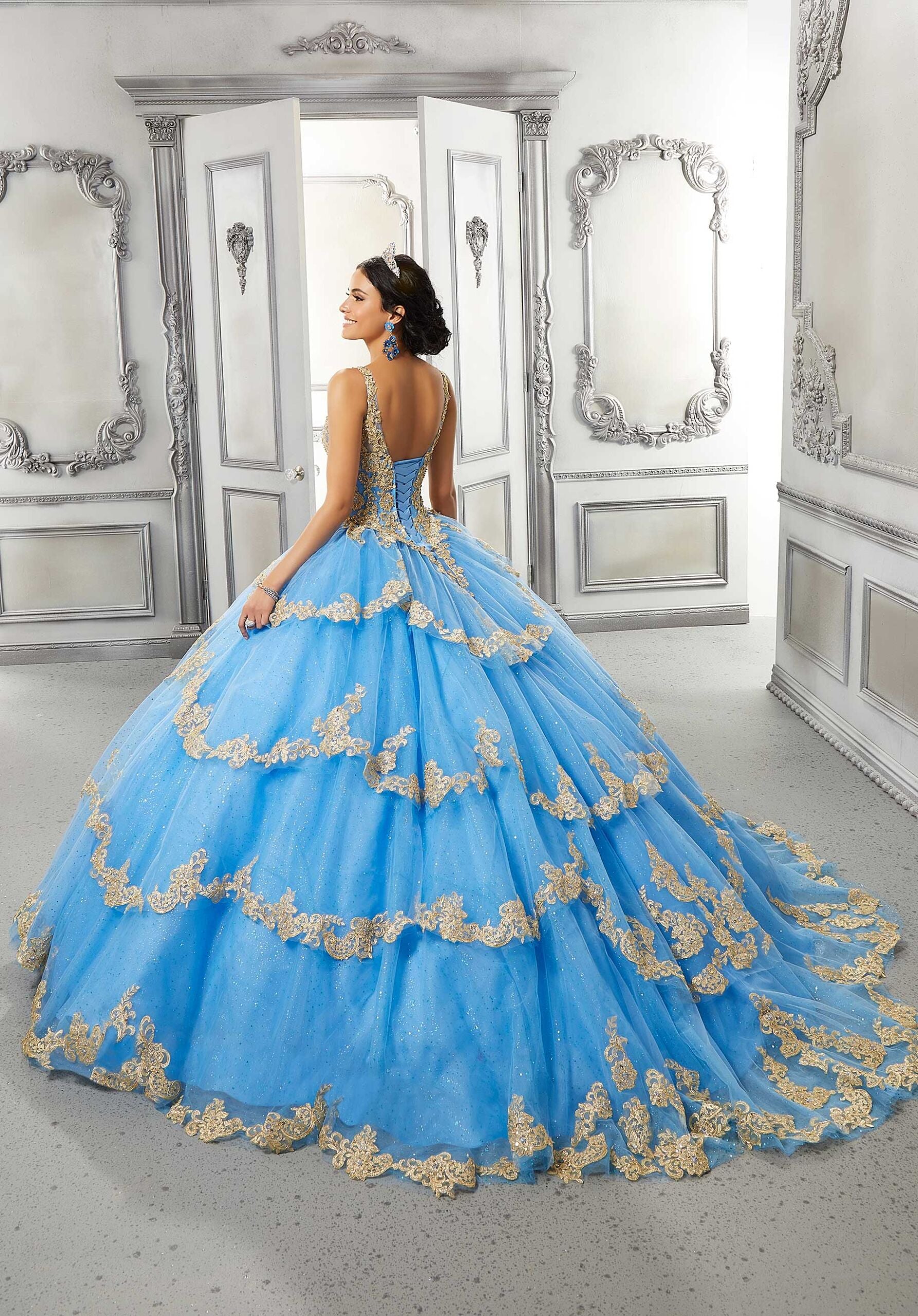 Contrasting Lace Applique Quinceañera Dress