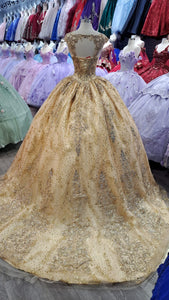 Dancing Queen Gold Quinceanera Dress W/ Glitter and Silver